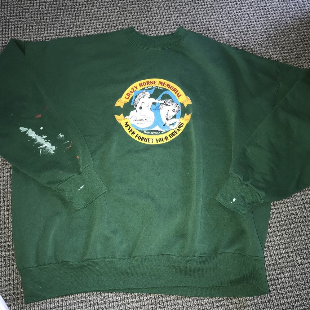 Crazy Horse Memorial 1998 Vintage XXL Green Hanes Sweatshirt‎